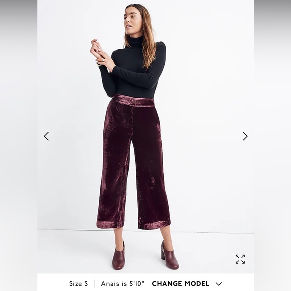 Madewell Velvet Huston Pull-On Crop Pants Size Small in Pinot Nior - Picture 1 of 8